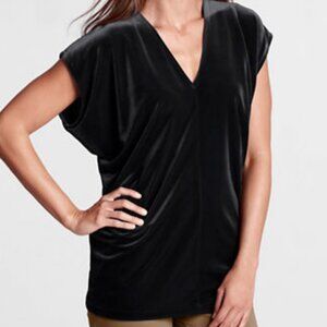 Lands' End V-Neck Dolman Velvet Draped Blouse Top in Black Size S (6-8) EUC